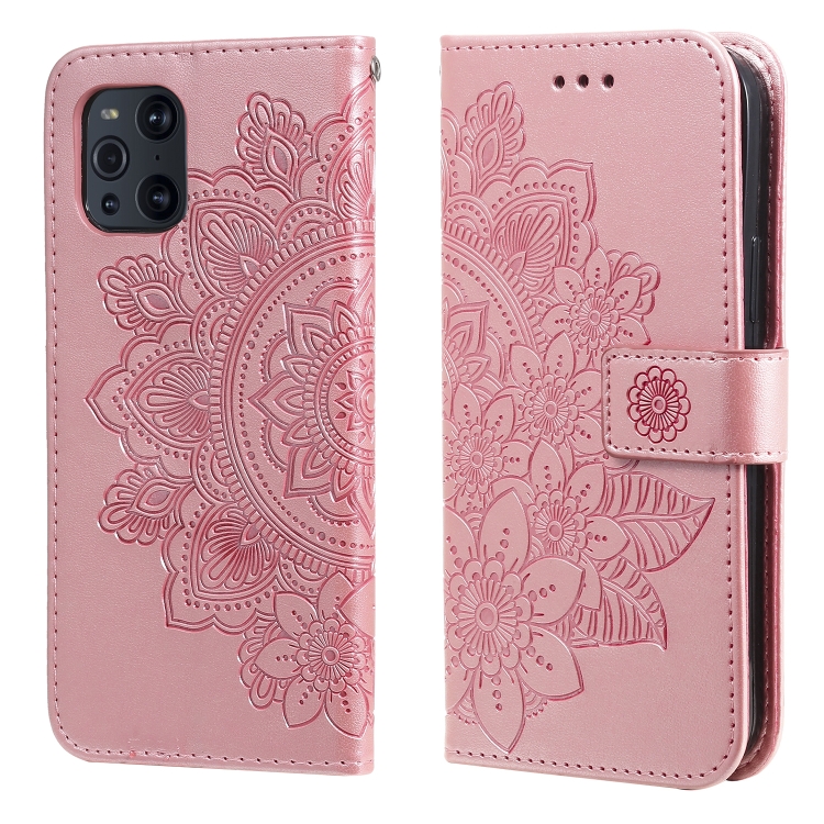 

For OPPO Find X3 Pro / Find X3 7-petal Flowers Embossing Pattern Horizontal Flip PU Leather Case with Holder & Card Slots & Wallet & Photo Frame(Rose Gold)