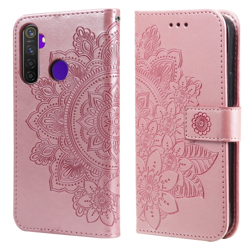 

For OPPO Realme 5 / Realme 5s / Realme C3 7-petal Flowers Embossing Pattern Horizontal Flip PU Leather Case with Holder & Card Slots & Wallet & Photo Frame(Rose Gold)