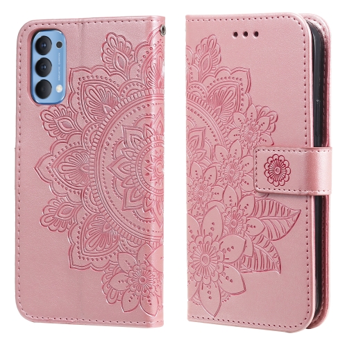 

For OPPO Reno4 5G 7-petal Flowers Embossing Pattern Horizontal Flip PU Leather Case with Holder & Card Slots & Wallet & Photo Frame(Rose Gold)