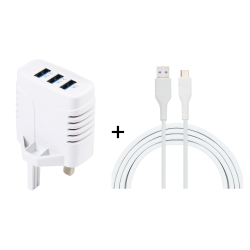 

SOlma 2 in 1 6.2A 3 USB Ports Travel Charger + 1.2m USB to USB-C / Type-C Data Cable Set, UK Plug