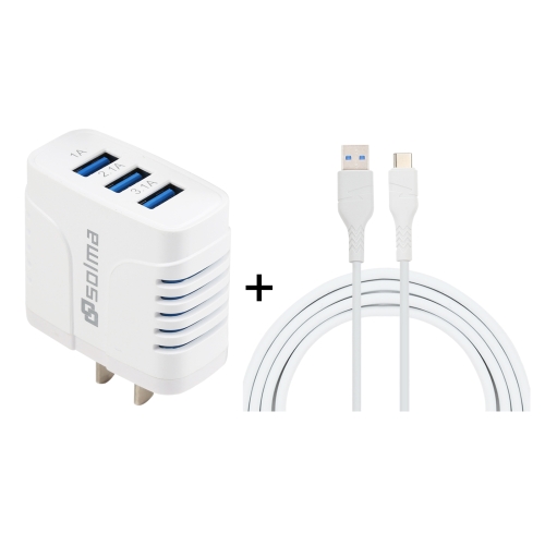 

SOlma 2 in 1 6.2A 3 USB Ports Travel Charger + 1.2m USB to USB-C / Type-C Data Cable Set, US Plug