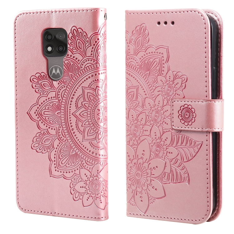 

For Motorola Moto G Play 2021 7-petal Flowers Embossing Pattern Horizontal Flip PU Leather Case with Holder & Card Slots & Wallet & Photo Frame(Rose Gold)