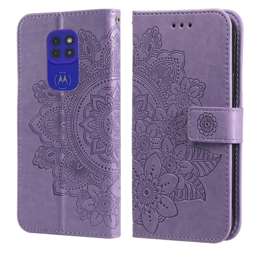 

For Motorola Moto G9 Play / E7 Plus 7-petal Flowers Embossing Pattern Horizontal Flip PU Leather Case with Holder & Card Slots & Wallet & Photo Frame(Light Purple)