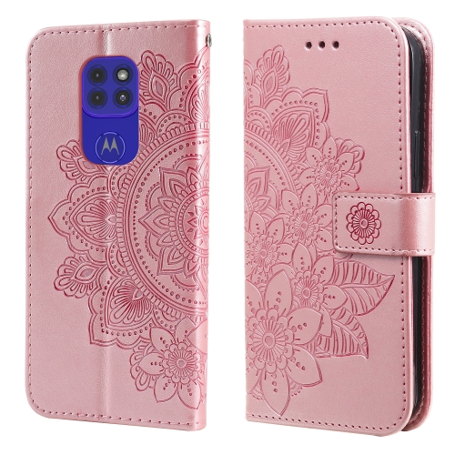 

For Motorola Moto G9 Play / E7 Plus 7-petal Flowers Embossing Pattern Horizontal Flip PU Leather Case with Holder & Card Slots & Wallet & Photo Frame(Rose Gold)