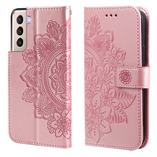 

For Samsung Galaxy S21 5G 7-petal Flowers Embossing Pattern Horizontal Flip PU Leather Case with Holder & Card Slots & Wallet & Photo Frame(Rose Gold)