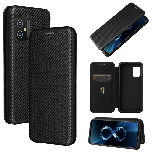 

For Asus Zenfone 8 / ZS590KS (8 Mini) Carbon Fiber Texture Magnetic Horizontal Flip TPU + PC + PU Leather Case with Card Slot(Black)