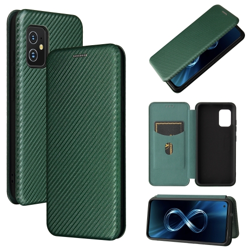 

For Asus Zenfone 8 / ZS590KS (8 Mini) Carbon Fiber Texture Magnetic Horizontal Flip TPU + PC + PU Leather Case with Card Slot(Green)