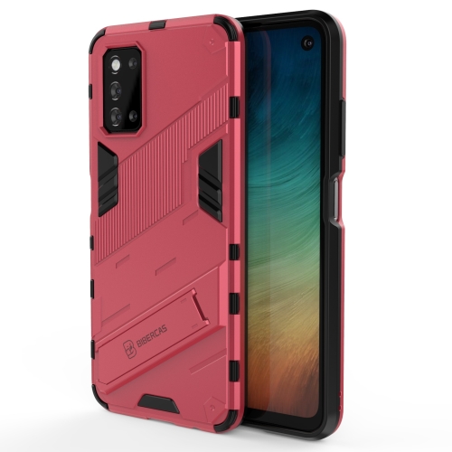 

For Samsung Galaxy F52 5G Punk Armor 2 in 1 PC + TPU Shockproof Case with Invisible Holder(Light Red)