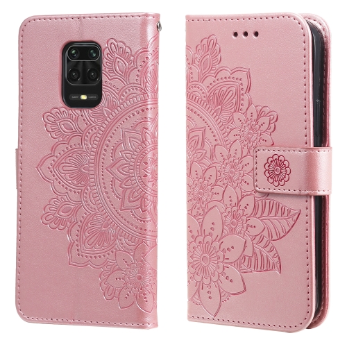 

For Xiaomi Redmi Note 9s/Note 9 Pro 4G/Note 9 Pro Max 7-petal Flowers Embossing Pattern Horizontal Flip PU Leather Case with Holder & Card Slots & Wallet & Photo Frame(Rose Gold)