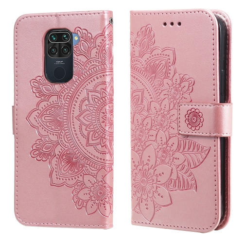 

For Xiaomi Redmi Note 9 4G (Foreign Version) / Mi 10X 4G 7-petal Flowers Embossing Pattern Horizontal Flip PU Leather Case with Holder & Card Slots & Wallet & Photo Frame(Rose Gold)