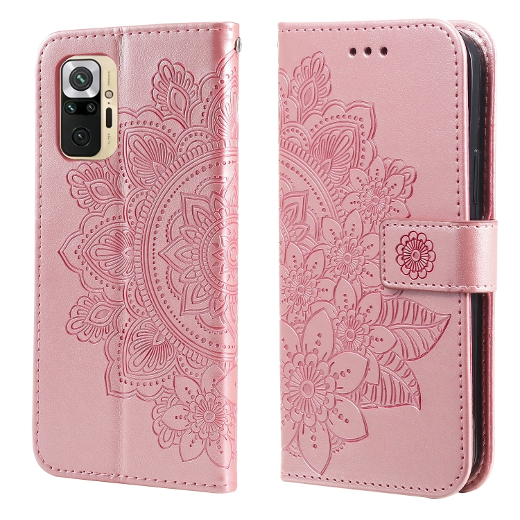 

For Xiaomi Redmi Note 10 4G / Note 10s 7-petal Flowers Embossing Pattern Horizontal Flip PU Leather Case with Holder & Card Slots & Wallet & Photo Frame(Rose Gold)