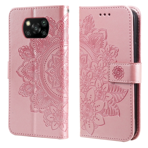 

For Xiaomi Poco X3/X3 Pro/X3 NFC 7-petal Flowers Embossing Pattern Horizontal Flip PU Leather Case with Holder & Card Slots & Wallet & Photo Frame(Rose Gold)