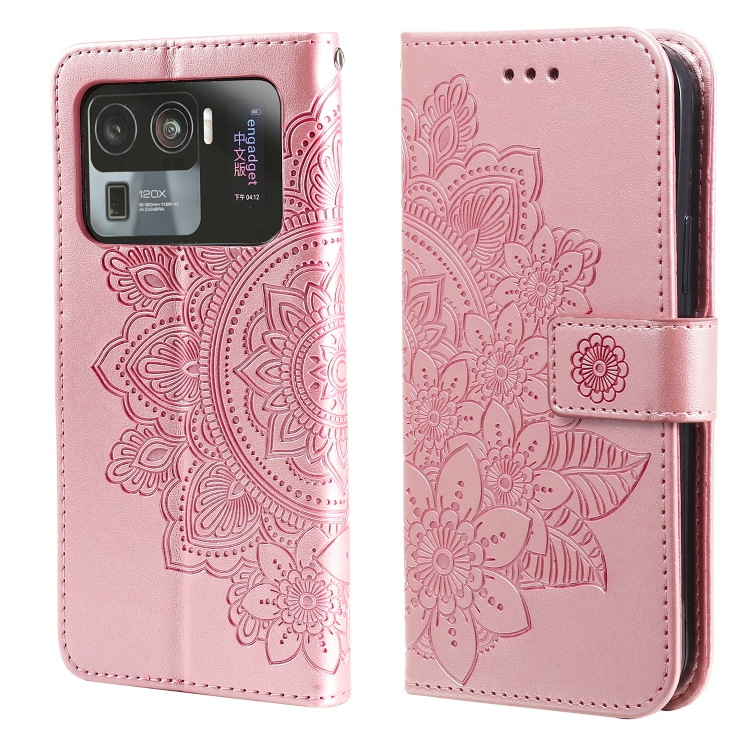 

For Xiaomi Mi 11 Ultra 7-petal Flowers Embossing Pattern Horizontal Flip PU Leather Case with Holder & Card Slots & Wallet & Photo Frame(Rose Gold)