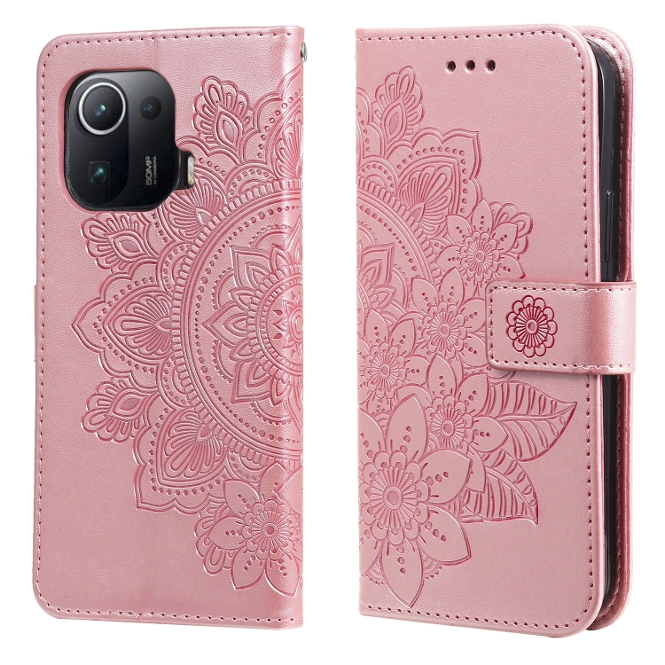 

For Xiaomi Mi 11 Pro 7-petal Flowers Embossing Pattern Horizontal Flip PU Leather Case with Holder & Card Slots & Wallet & Photo Frame(Rose Gold)
