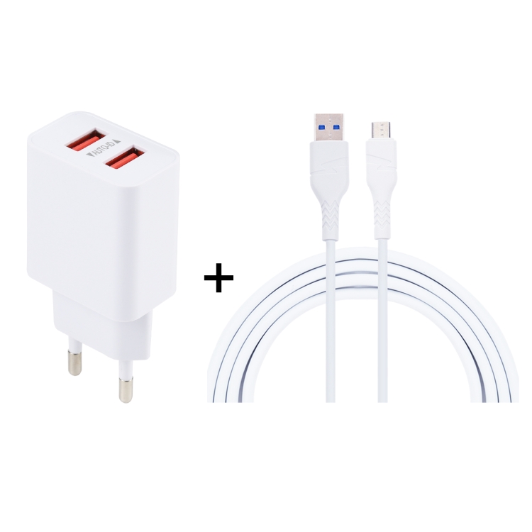 

LZ-705 2 in 1 5V Dual USB Travel Charger + 1.2m USB to Micro USB Data Cable Set, EU Plug(White)