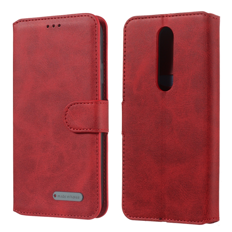

For Nokia 7.1 Solid Color Buckle Horizontal Flip Leather Case with Wallet & Holder & Card Slots(Red)