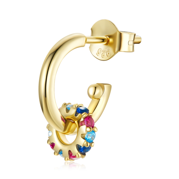

S925 Sterling Silver Real Gold-plated Colorful Ring Ear Studs Women Earrings