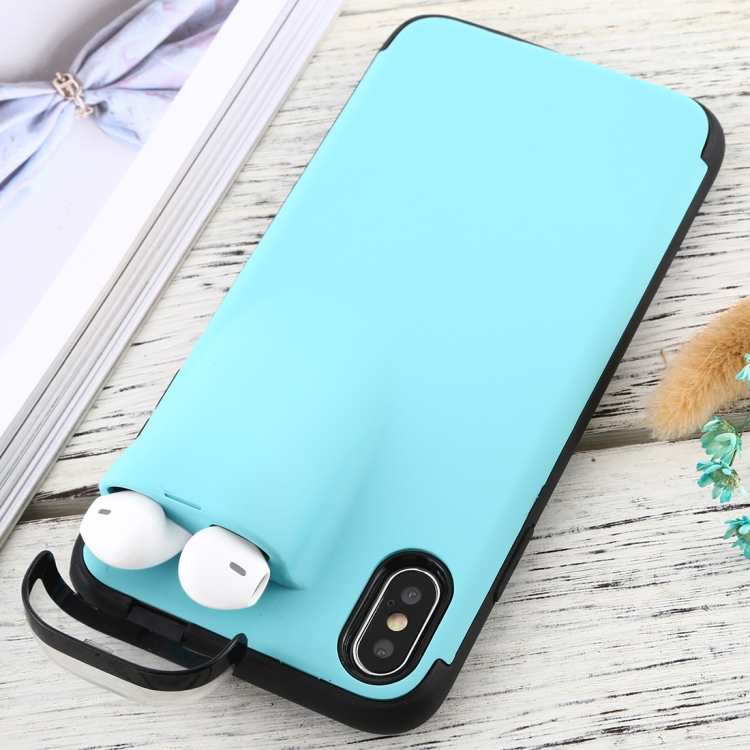 

For iPhone X / XS PC + TPU Shockproof Protective Back Case With AirPods Storage Box(Blue)