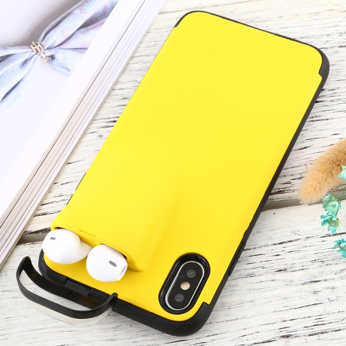 

For iPhone XS Max PC + TPU Shockproof Protective Back Case With AirPods Storage Box(Yellow)