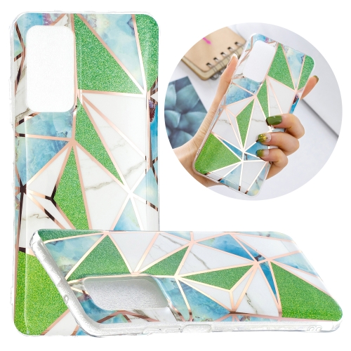 

For Samsung Galaxy A32 4G Plating Splicing Gilding TPU Protective Case(Green Triangle)