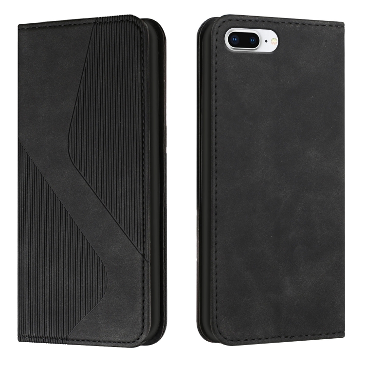 

Skin Feel Magnetic S-type Solid Color Horizontal Flip Leather Case with Holder & Card Slot & Wallet For iPhone 8 Plus & 7 Plus(Black)