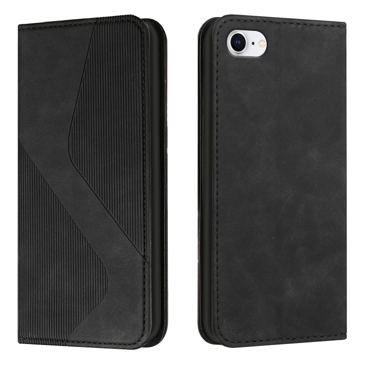 

Skin Feel Magnetic S-type Solid Color Horizontal Flip Leather Case with Holder & Card Slot & Wallet For iPhone SE 2020 / 8 / 7(Black)