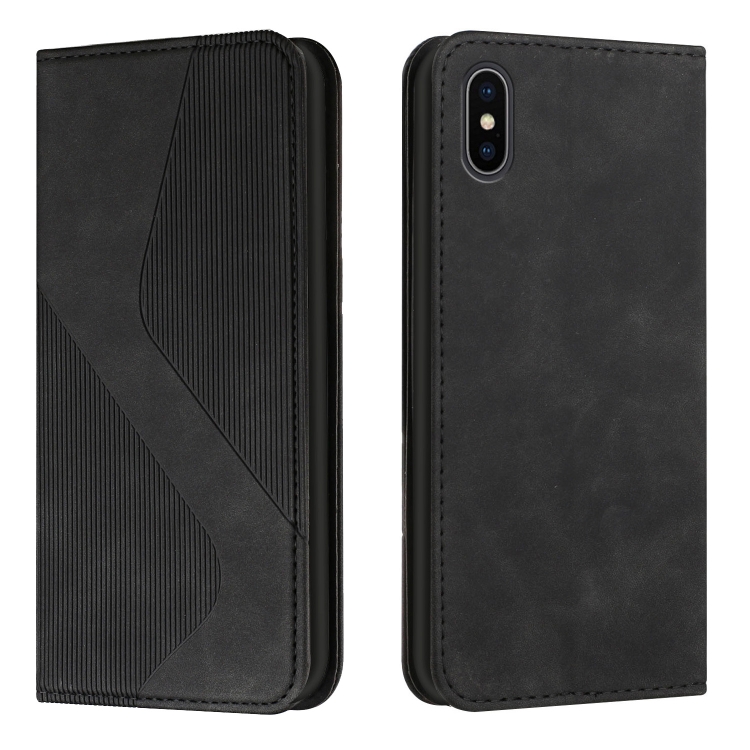 

Skin Feel Magnetic S-type Solid Color Horizontal Flip Leather Case with Holder & Card Slot & Wallet For iPhone X / XS(Black)