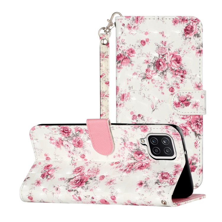 

For Samsung Galaxy A22 4G 3D Pattern Horizontal Flip PU Leather Case with Holder & Card Slots & Wallet(Rose Flower)