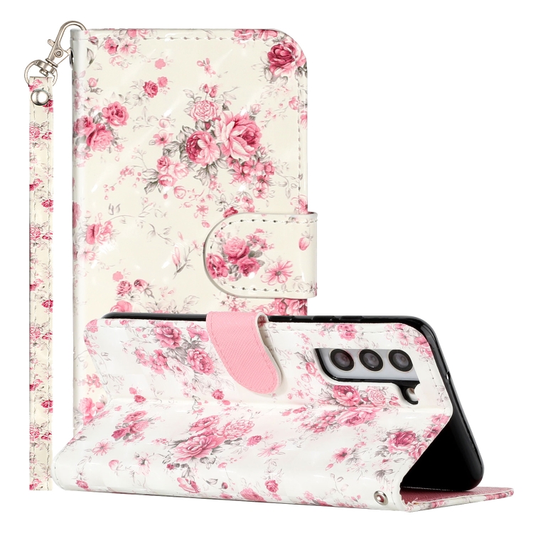 

For Samsung Galaxy S21 FE 5G 3D Pattern Horizontal Flip PU Leather Case with Holder & Card Slots & Wallet(Rose Flower)