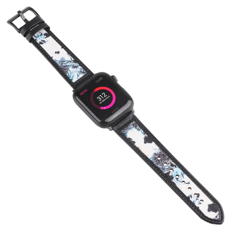 

Ink Painting Leather Replacement Strap Watchband For Apple Watch Series 6 & SE & 5 & 4 40mm / 3 & 2 & 1 38mm(Blue)