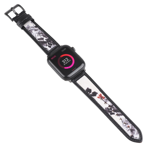 

Ink Painting Leather Replacement Strap Watchband For Apple Watch Series 6 & SE & 5 & 4 40mm / 3 & 2 & 1 38mm(Black)