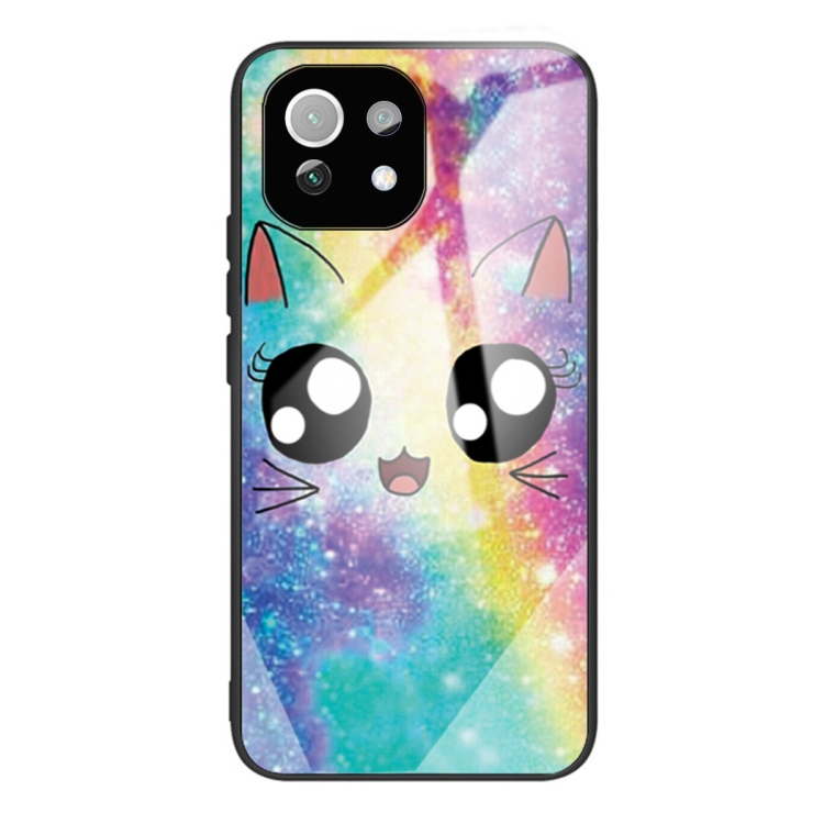 

For Xiaomi Mi 11 Lite Colorful Painted Glass Shockproof Protective Case(Big eyes animal)