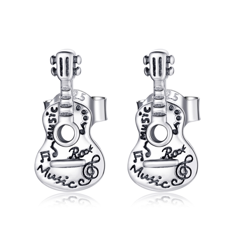 

S925 Sterling Silver Retro Guitar Ear Studs Women Earrings