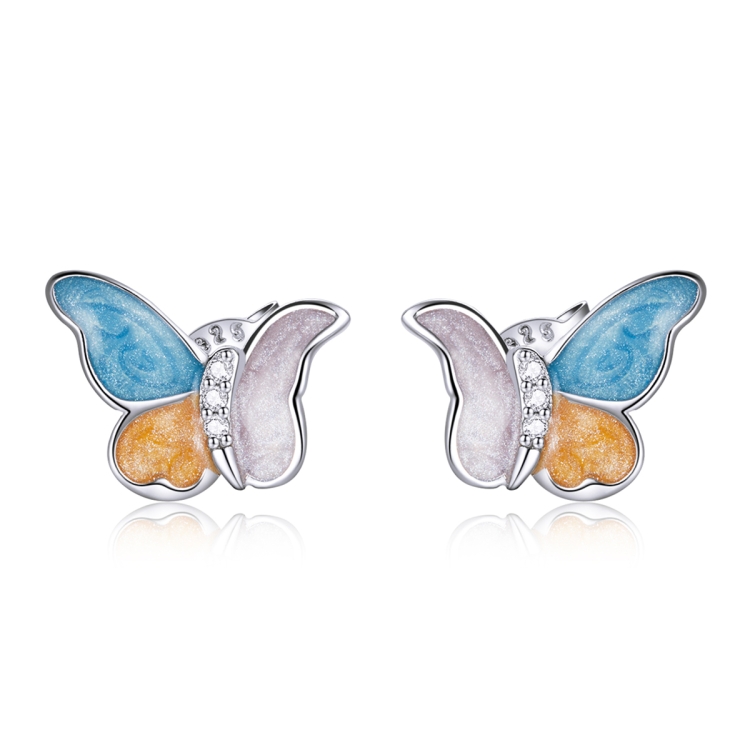 

S925 Sterling Silver Three Colors Butterfly Ear Studs Women Earrings
