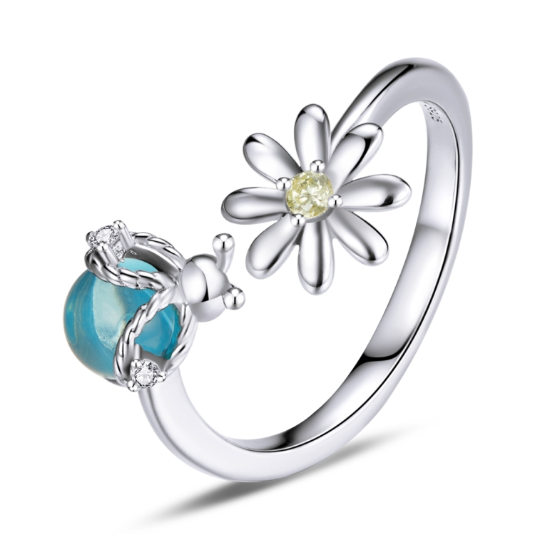 

S925 Sterling Silver Fireflies Flowers Women Open Ring