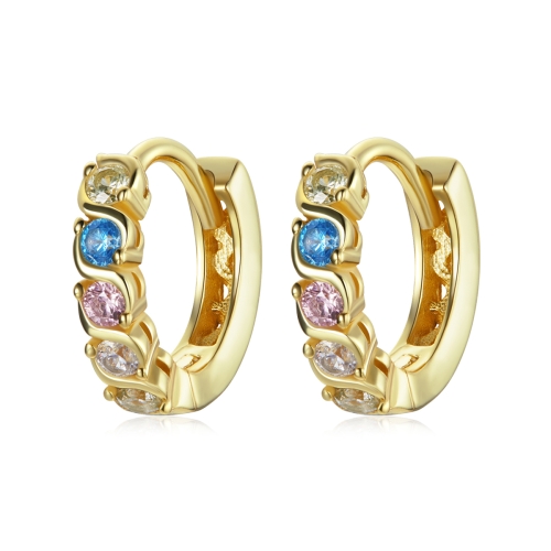 

S925 Sterling Silver Shining Colorful Zircon Ear Buckle Women Earrings(Gold)