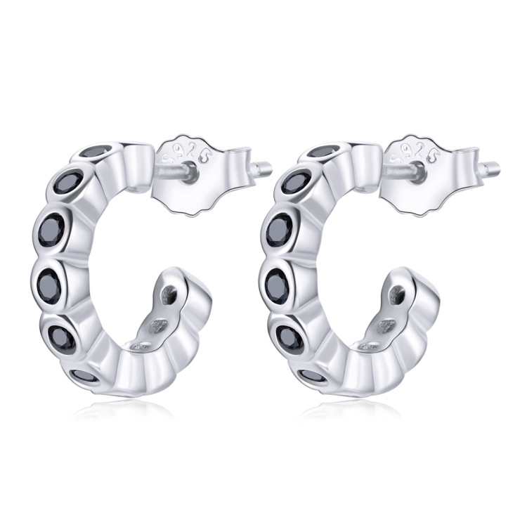 

S925 Sterling Silver Geometric Simple Fashion Ear Studs Women Earrings, Color:Black Zircon Silver