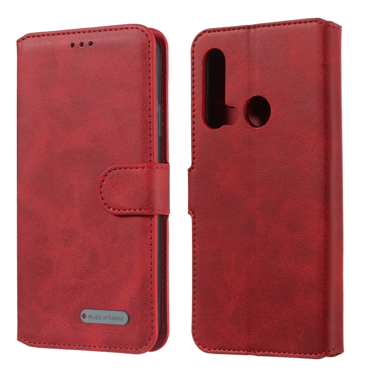 

For Huawei P20 Lite (2019) Solid Color Buckle Horizontal Flip Leather Case with Wallet & Holder & Card Slots(Red)