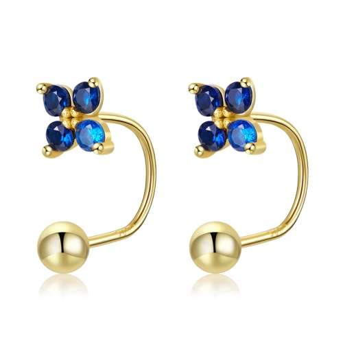 

S925 Sterling Silver Round Beads Four-petal Flower Women Earrings(Gold)