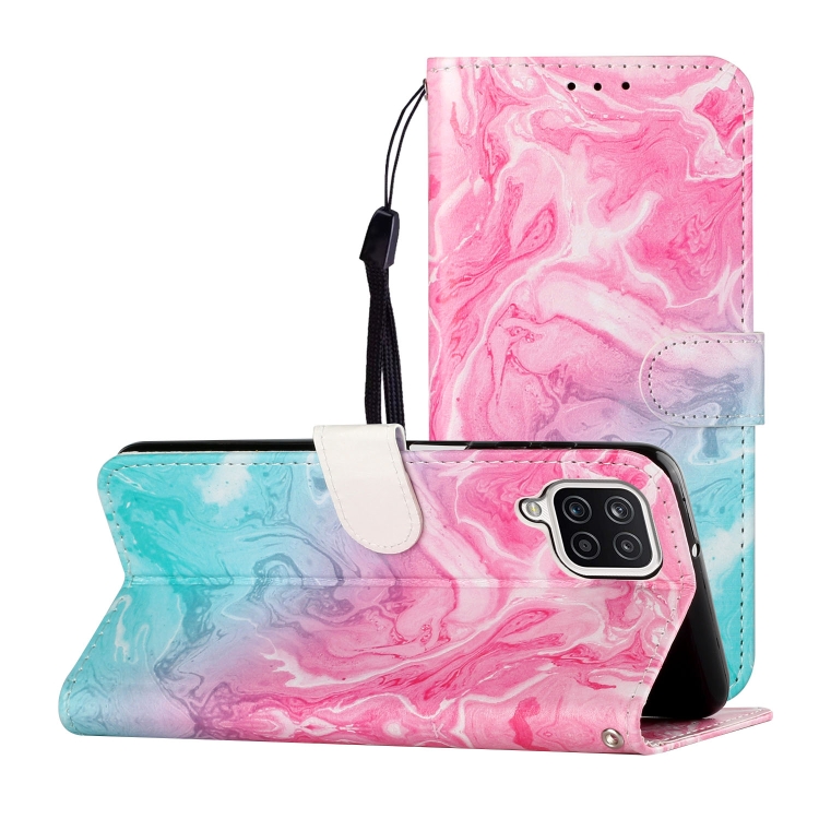 

For Samsung Galaxy A22 4G Colored Drawing Marble Pattern Horizontal Flip PU Leather Case with Holder & Card Slots & Wallet(Pink Green Marble)