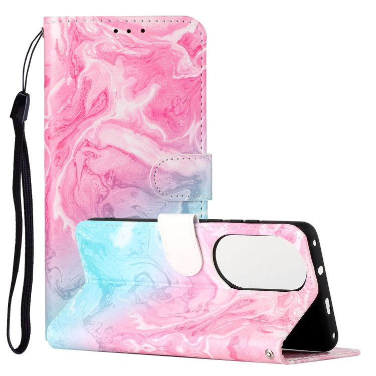 

For Huawei P50 Colored Drawing Marble Pattern Horizontal Flip PU Leather Case with Holder & Card Slots & Wallet(Pink Green Marble)