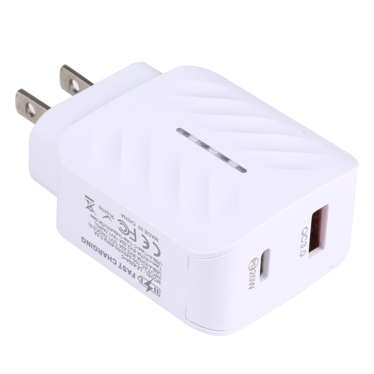 

LZ-822A+C PD 20W USB-C / Type-C + QC 3.0 USB Fast Travel Charger, US Plug