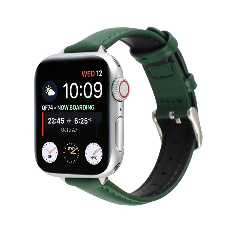 

14mm Slim Genuine Leather Strap Watchband For Apple Watch Series 7 41mm / 6 & SE & 5 & 4 40mm / 3 & 2 & 1 38mm(Dark Green)