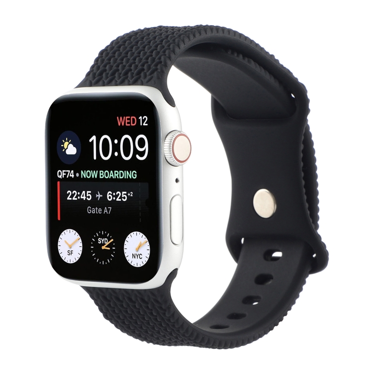 

Woven Pattern Figure 8 Buckle Silicone Strap Watchband For Apple Watch Series 6 & SE & 5 & 4 40mm / 3 & 2 & 1 38mm(Black)