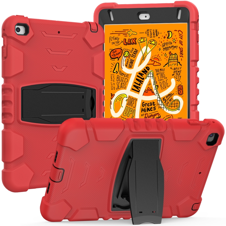 

3-Layer Protection Screen Frame + PC + Silicone Shockproof Combination Case with Holder For iPad mini 5 / 4(Red+Black)