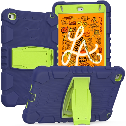 

3-Layer Protection Screen Frame + PC + Silicone Shockproof Combination Case with Holder For iPad mini 5 / 4(Navy Blue + Lime)