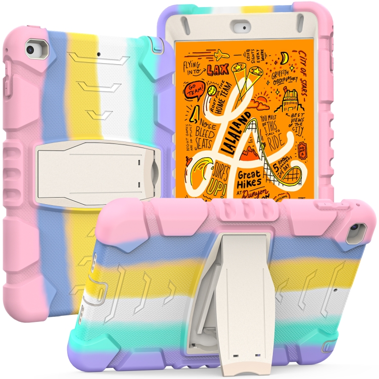 

3-Layer Protection Screen Frame + PC + Silicone Shockproof Combination Case with Holder For iPad mini 5 / 4(Colorful Pink)