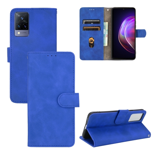 

For vivo V21 Solid Color Skin Feel Magnetic Buckle Horizontal Flip Calf Texture PU Leather Case with Holder & Card Slots & Wallet(Blue)