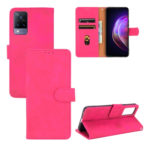 

For vivo V21 Solid Color Skin Feel Magnetic Buckle Horizontal Flip Calf Texture PU Leather Case with Holder & Card Slots & Wallet(Rose Red)