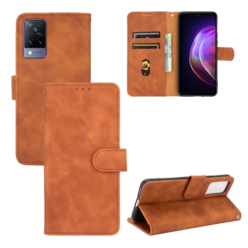 

For vivo V21 Solid Color Skin Feel Magnetic Buckle Horizontal Flip Calf Texture PU Leather Case with Holder & Card Slots & Wallet(Brown)